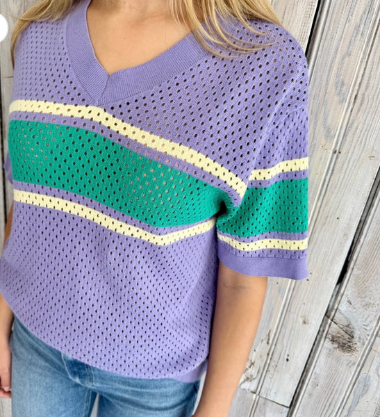 Mardi Gras Pastel Loose Knit Stripe Jersey Top