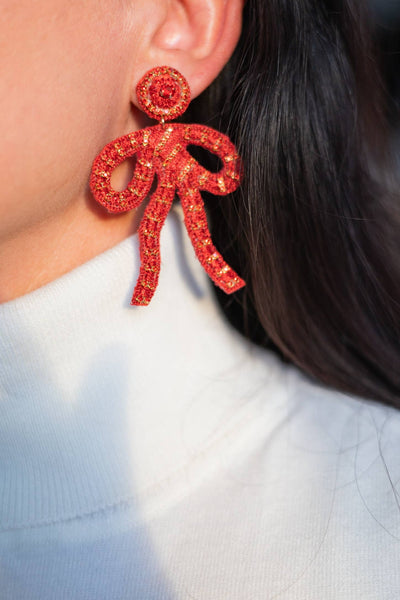 Gaby & Grace - Coquette Embroidered Earrings - Red