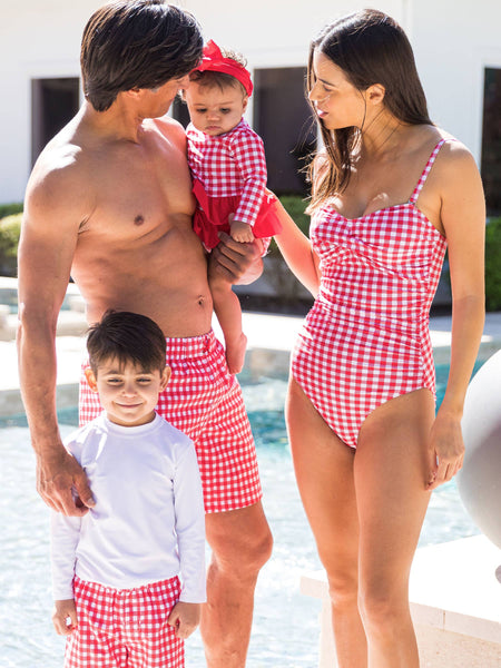 Gingham One Piece Swimsuit - Vintage Red