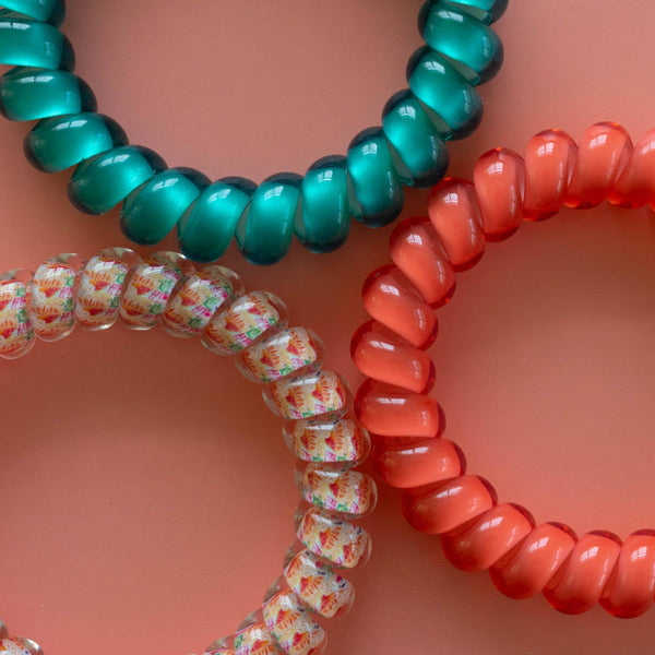 TELETIES - Spiral Hair Coils - Coral Craze Hair Ties - Large