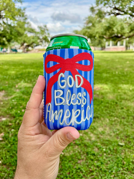 God Bless America Bow Koozie - Can
