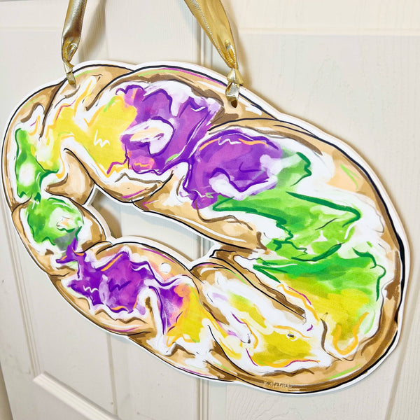 Home Malone - Bright King Cake Mardi Gras Door Hanger New Orleans Decor