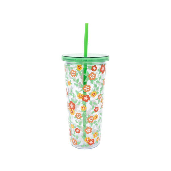 Acrylic Tumbler with Straw - Floral Cloud Dancer
