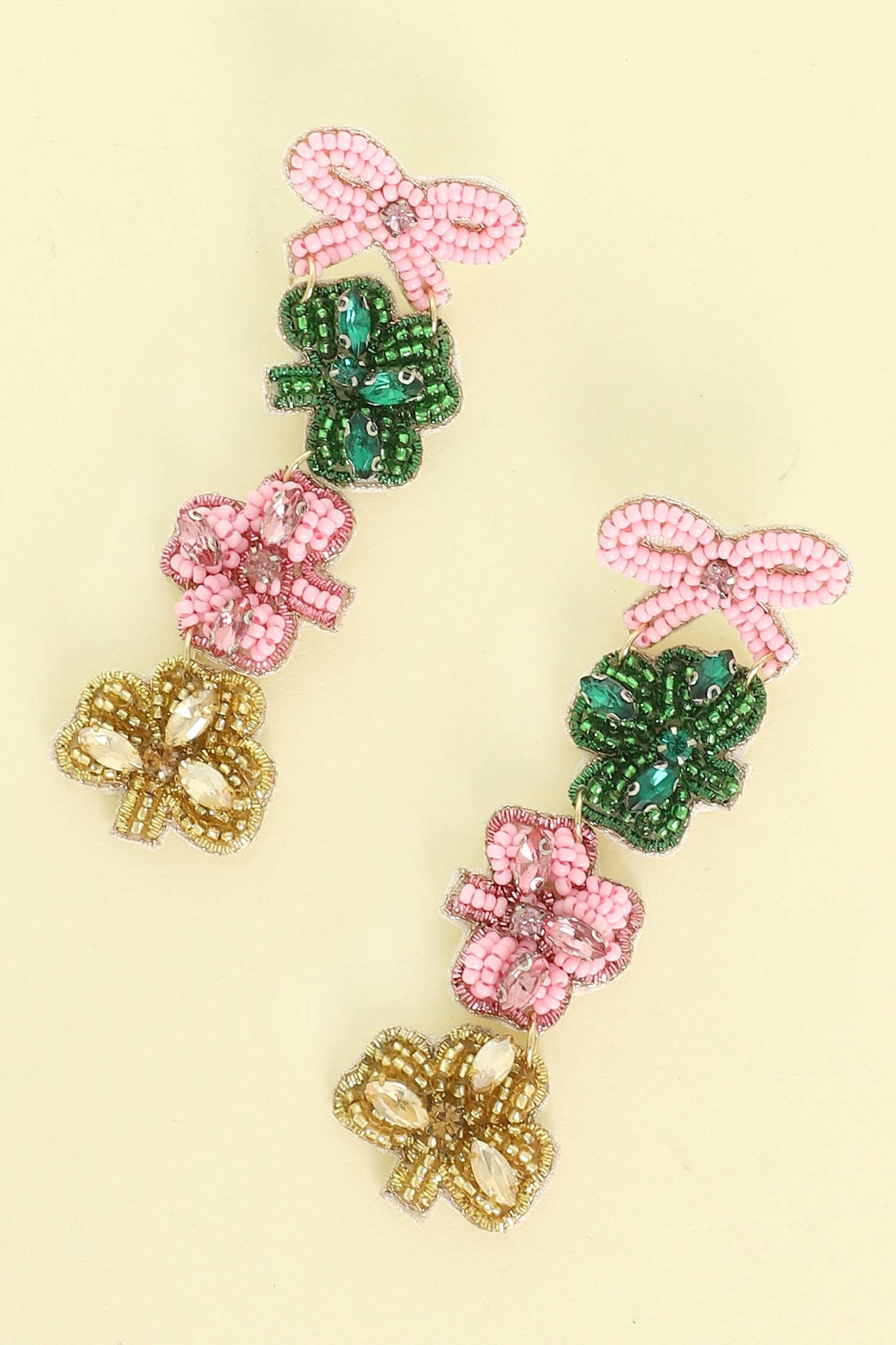 [MINOR DEFECT STYLE] Triple Shamrock Clover & Bow Earrings