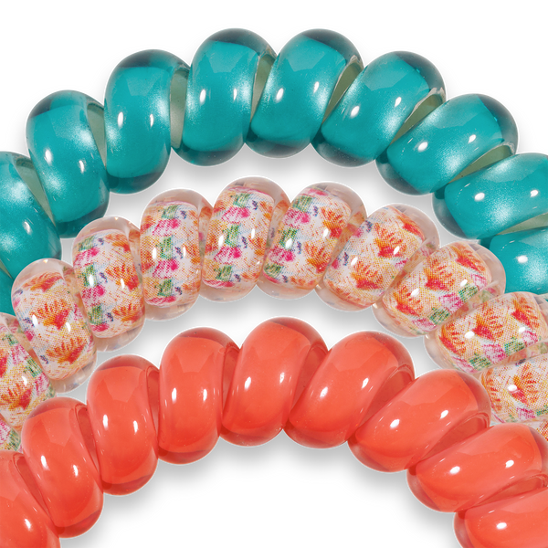 TELETIES - Spiral Hair Coils - Coral Craze Hair Ties - Large