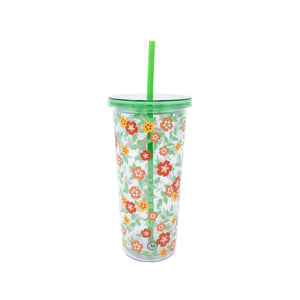 Acrylic Tumbler with Straw - Floral Cloud Dancer