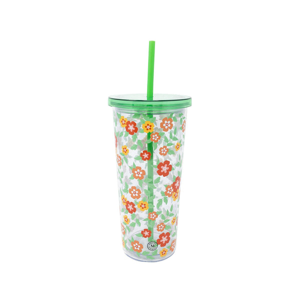 Acrylic Tumbler with Straw - Floral Cloud Dancer