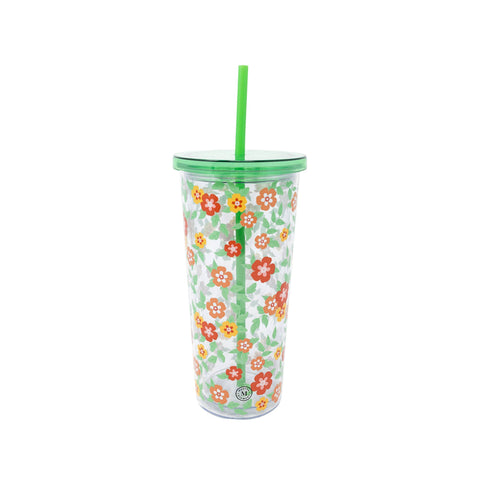 Acrylic Tumbler with Straw - Floral Cloud Dancer