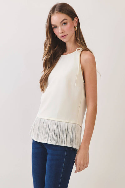 Chloe Fringe Hem Top - Cream