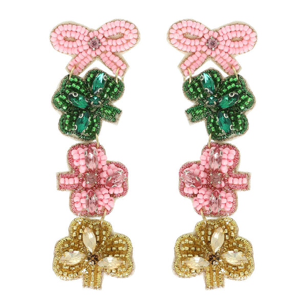 [MINOR DEFECT STYLE] Triple Shamrock Clover & Bow Earrings