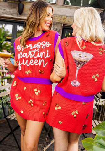 Queen of Sparkles - Red Espresso Martini Queen Skirt Set
