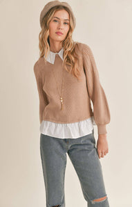 Sadie & Sage - Wednesday Layered Look Sweater - Taupe